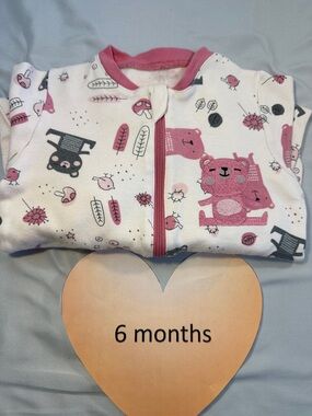 Tuffy - Adorable Pink Patterned Kids One Piece footie sleeper with bear design